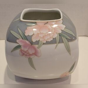 Vintage 1980's Eschenbach Bavaria Germany Pink Peonies Gray Trim 4"×5" Vase